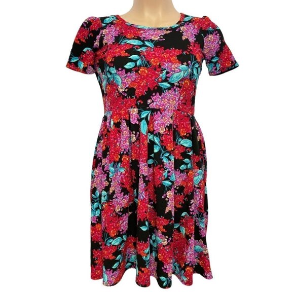 LULAROE "Simply Comfortable" Dress Size Small Floral Multicolor‎ Pockets Stretch - Picture 7 of 16